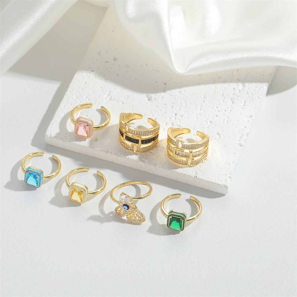 Copper Vintage Style Modern Style Commute Inlay Geometric Eye Zircon Open Rings display picture 12