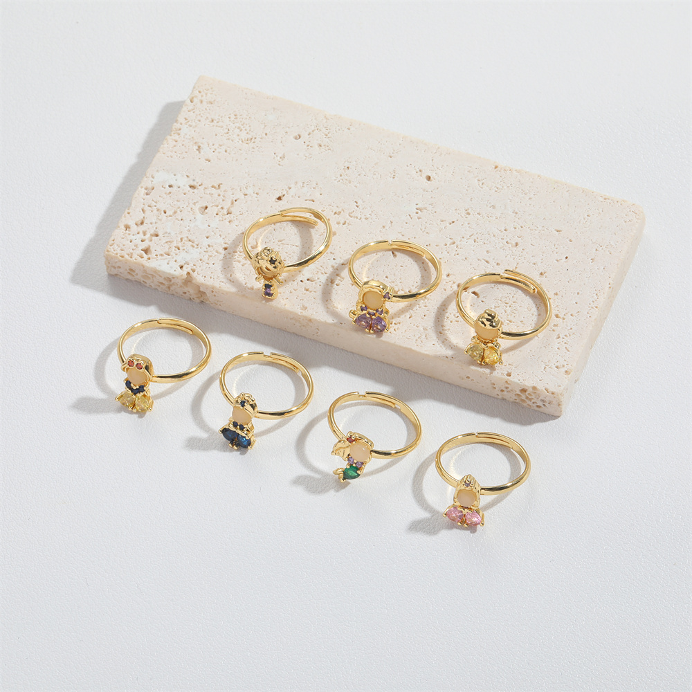 Copper Gold Plated Vintage Style Simple Style Commute Plating Inlay Solid Color Zircon Open Rings display picture 11