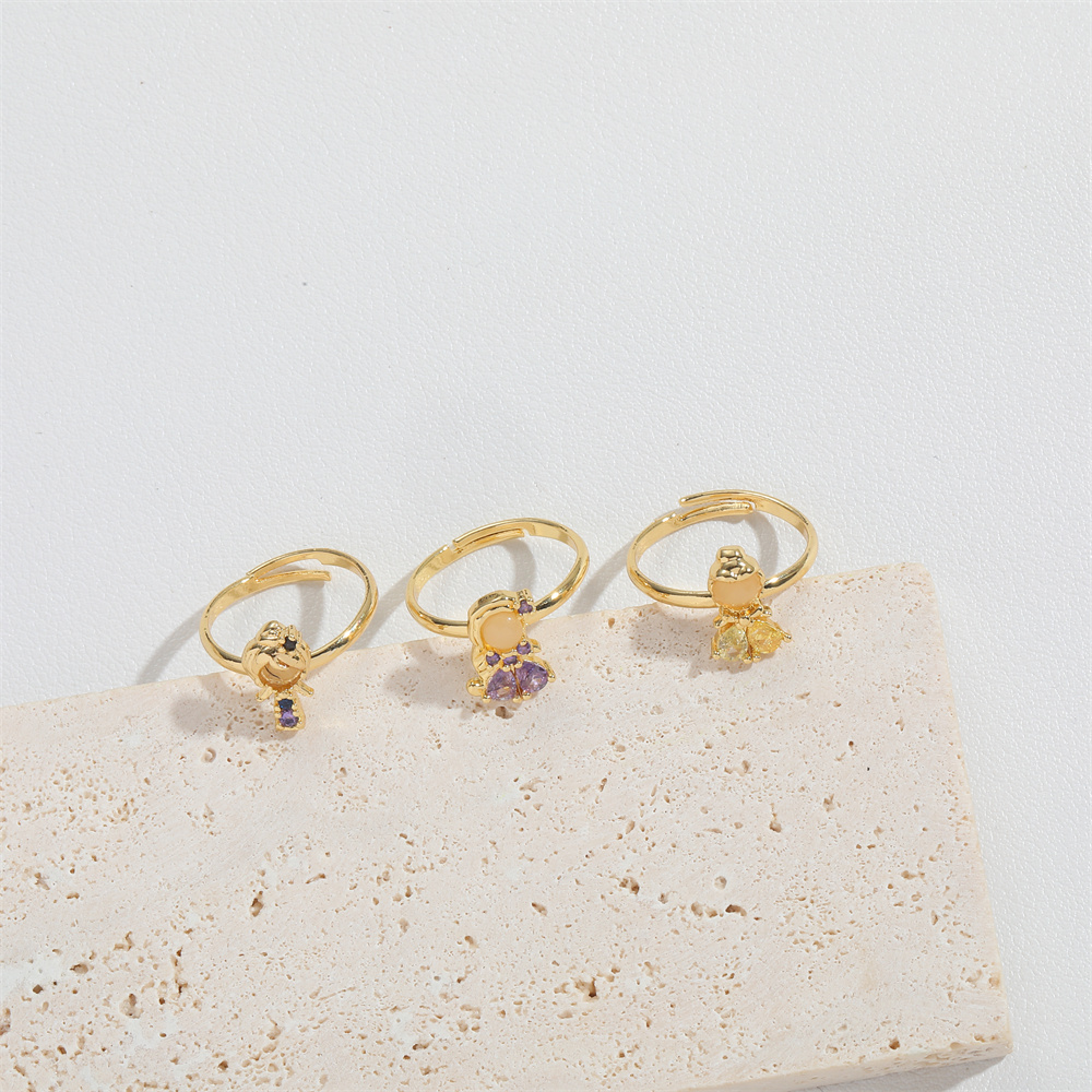 Copper Gold Plated Vintage Style Simple Style Commute Plating Inlay Solid Color Zircon Open Rings display picture 12