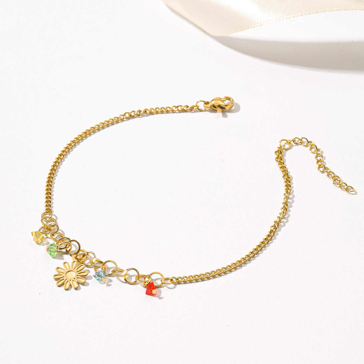 Sweet Pastoral Artistic Flower 18K Gold Plated 201 Stainless Steel Wholesale Anklet display picture 1