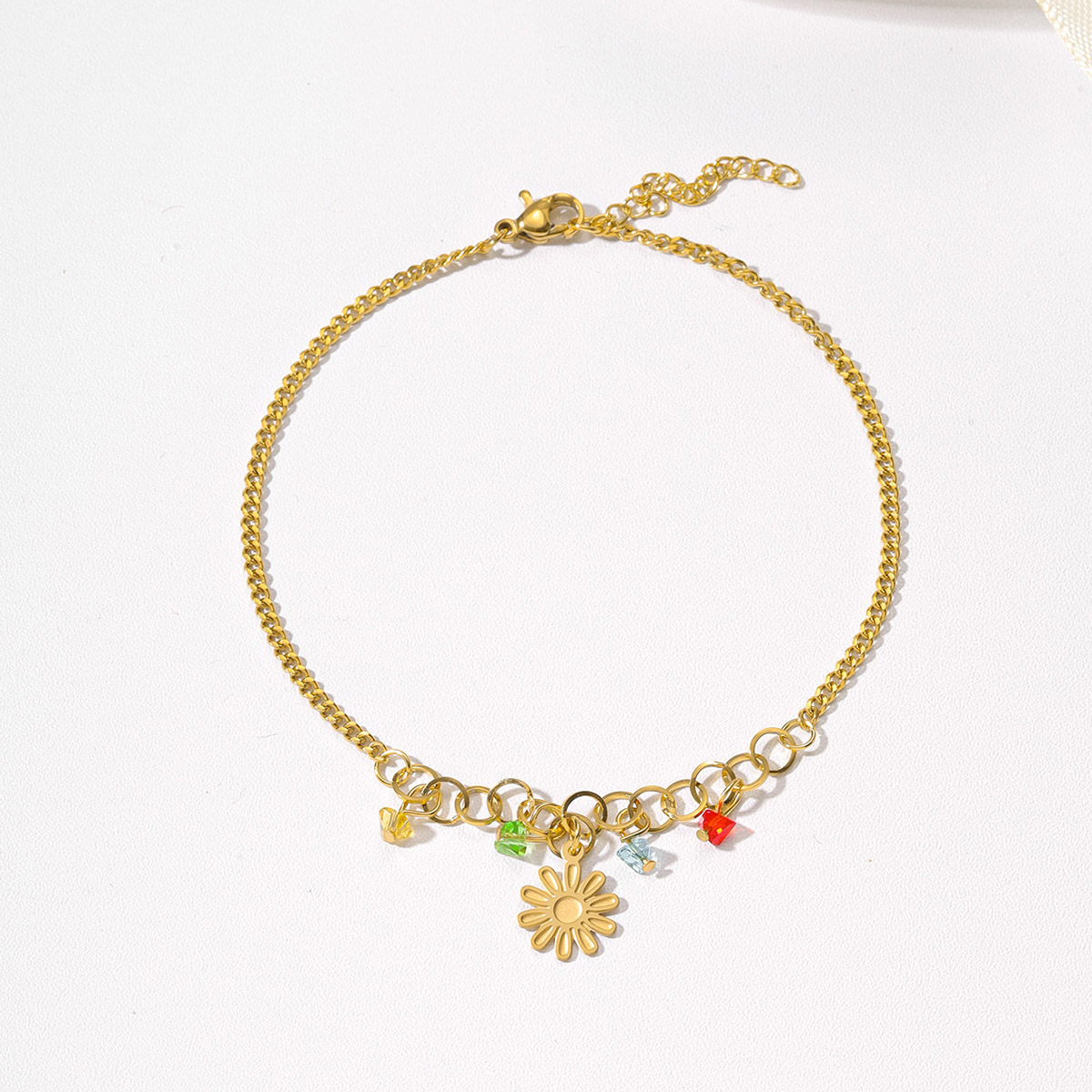 Sweet Pastoral Artistic Flower 18K Gold Plated 201 Stainless Steel Wholesale Anklet display picture 3