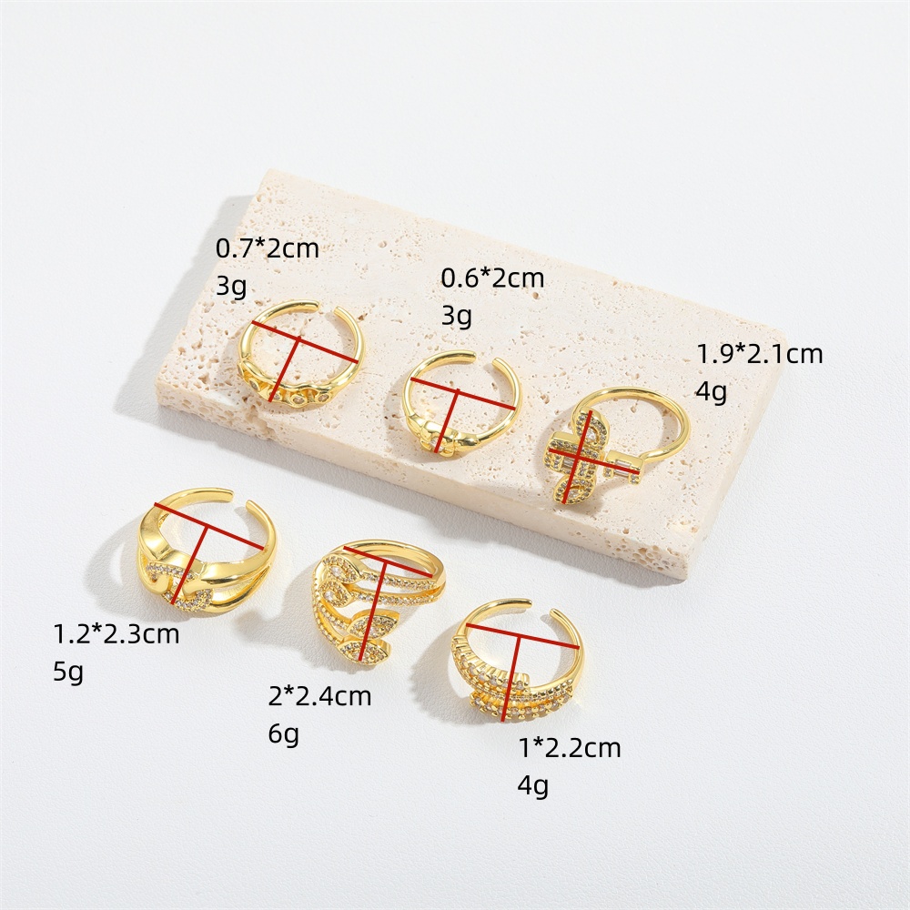 Copper Gold Plated Vintage Style Simple Style Criss Cross Plating Inlay Solid Color Zircon Open Rings display picture 7