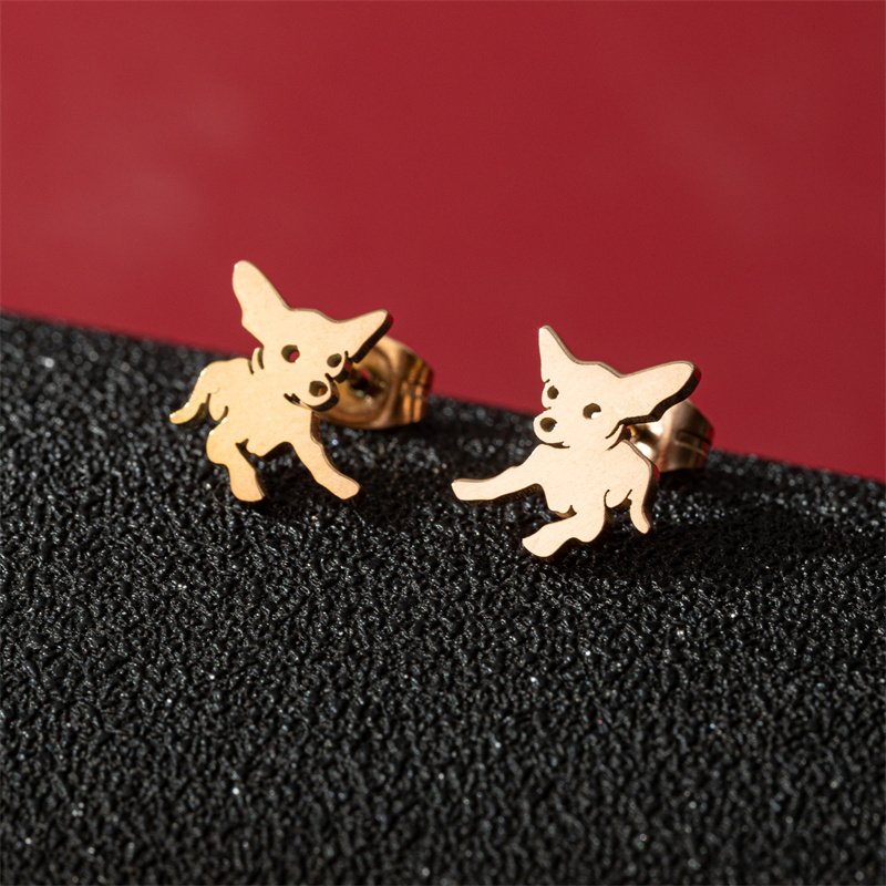 1 Pair Sweet Simple Style Artistic Dog Polishing 304 Stainless Steel 18K Gold Plated Ear Studs display picture 2