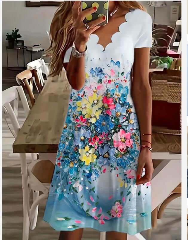 Women's Regular Dress Streetwear V Neck Printing Short Sleeve Flower Knee-Length Holiday Daily display picture 1