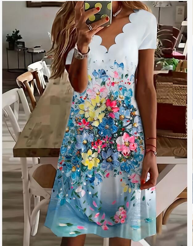 Women's Regular Dress Streetwear V Neck Printing Short Sleeve Flower Knee-Length Holiday Daily display picture 2