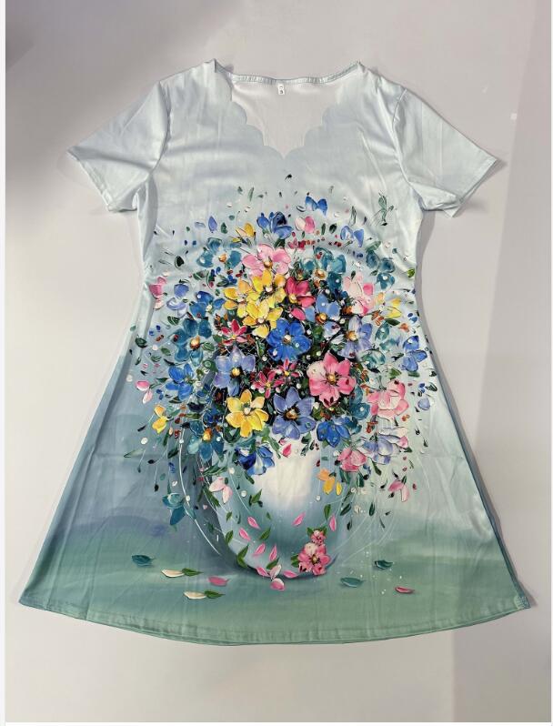 Women's Regular Dress Streetwear V Neck Printing Short Sleeve Flower Knee-Length Holiday Daily display picture 5