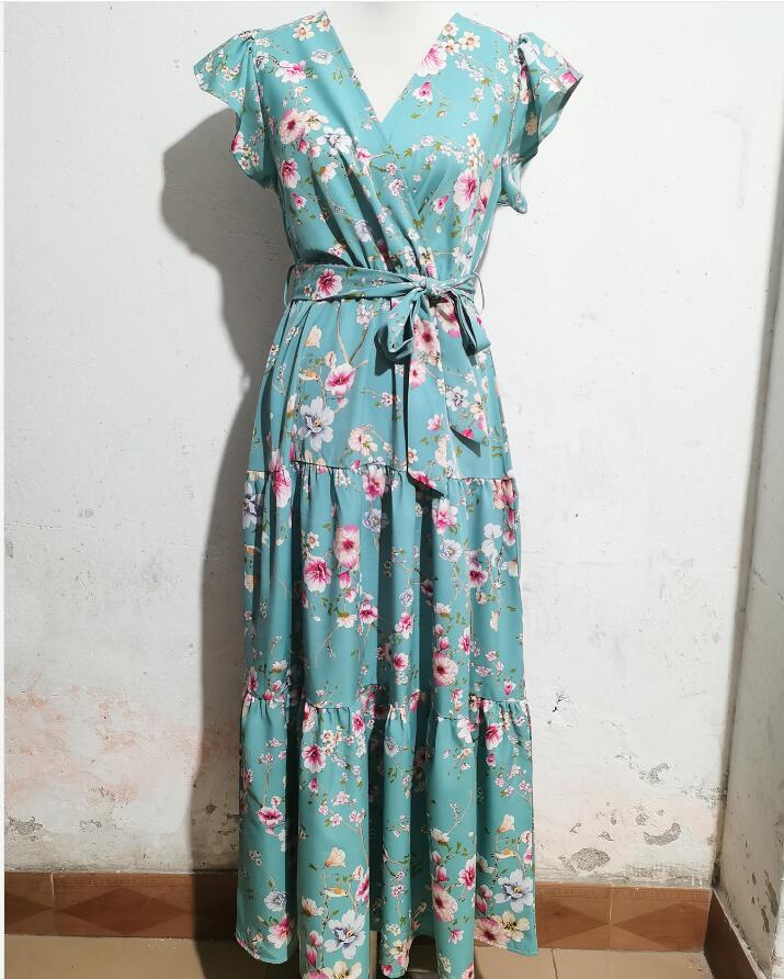 Women's Regular Dress Vacation V Neck Printing Short Sleeve Ditsy Floral Maxi Long Dress Daily Beach display picture 7