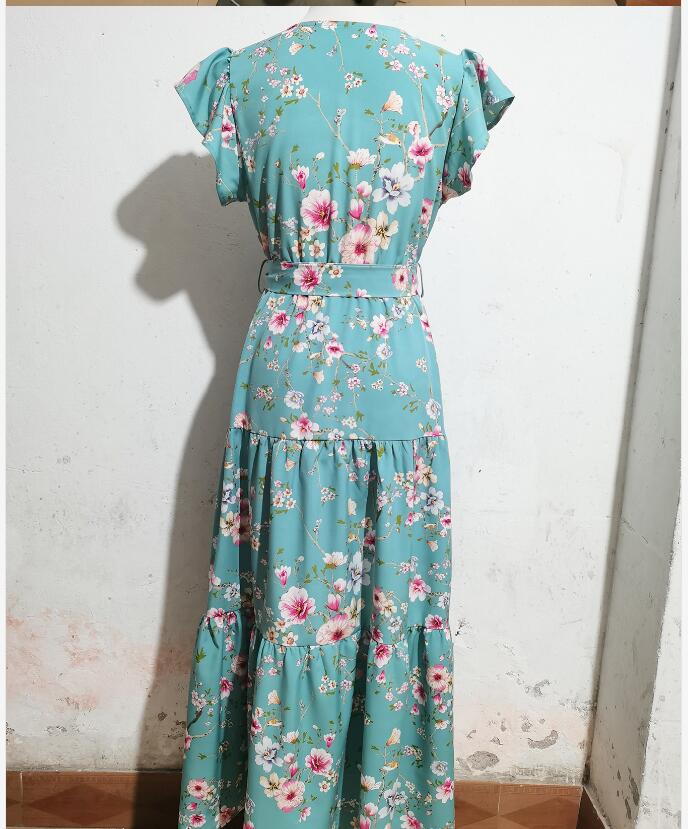 Women's Regular Dress Vacation V Neck Printing Short Sleeve Ditsy Floral Maxi Long Dress Daily Beach display picture 8