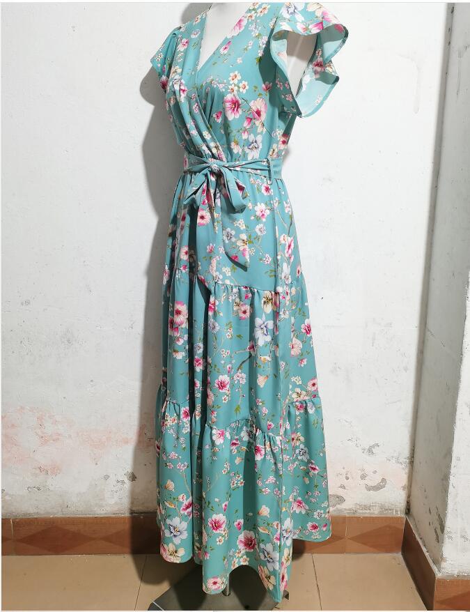 Women's Regular Dress Vacation V Neck Printing Short Sleeve Ditsy Floral Maxi Long Dress Daily Beach display picture 9