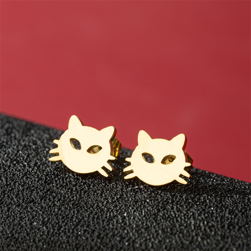 1 Pair Cute Basic Classic Style Dog Lion Cat Polishing Plating 304 Stainless Steel 18K Gold Plated Ear Studs display picture 2