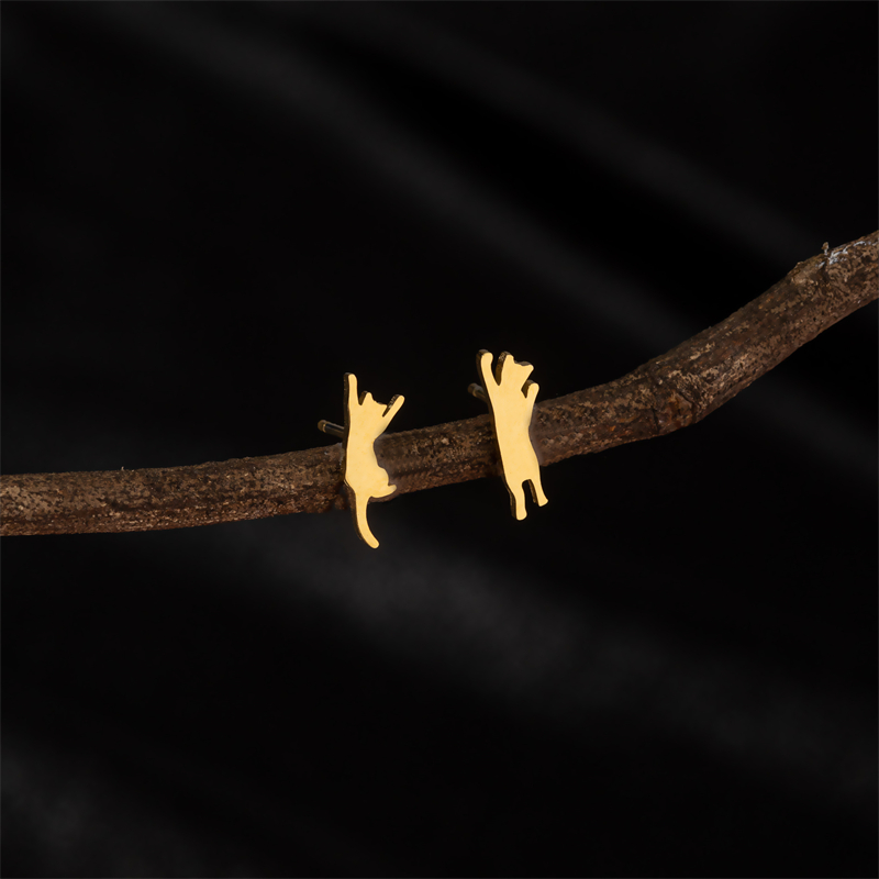 1 Pair Cute Basic Sweet Animal Cat Polishing Plating 304 Stainless Steel 18K Gold Plated Ear Studs display picture 6