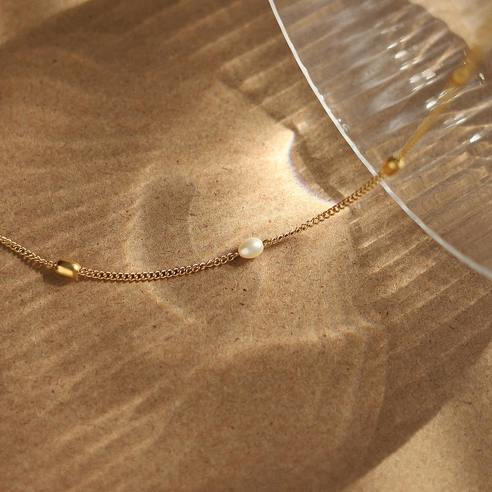 Acero Inoxidable 304 Chapados en oro de 18k Estilo Simple Embutido Color Sólido Perlas De Agua Dulce Perla Collar display picture 2