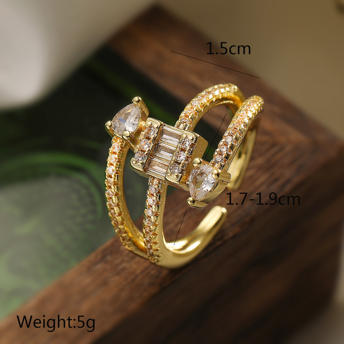 Copper 18K Gold Plated IG Style Retro Exaggerated Plating Inlay Geometric Star Zircon Open Rings display picture 1