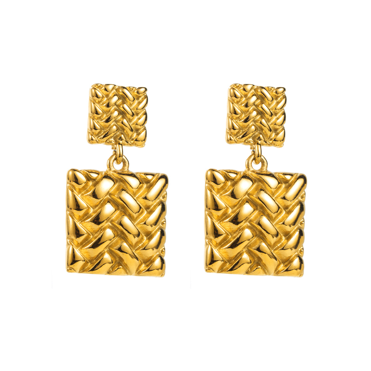 1 Pair Casual Simple Style Square Solid Color Plating 304 Stainless Steel 14K Gold Plated Drop Earrings display picture 2