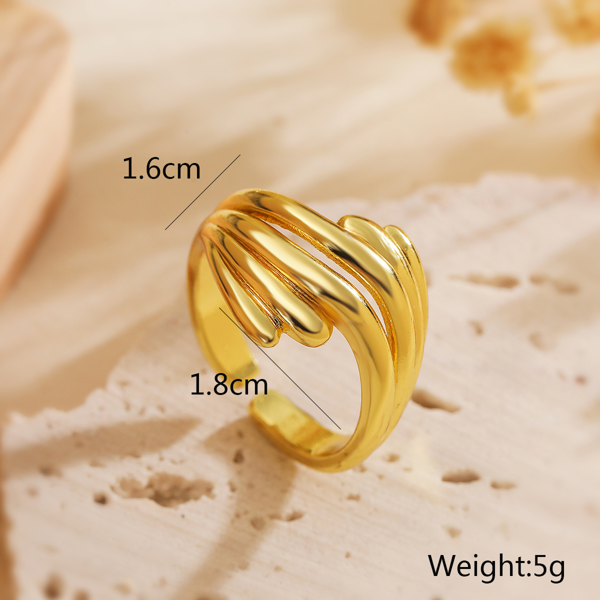 Kupfer 18 Karat Vergoldet Einfacher Stil Pendeln Überzug Geometrisch Offener Ring display picture 3