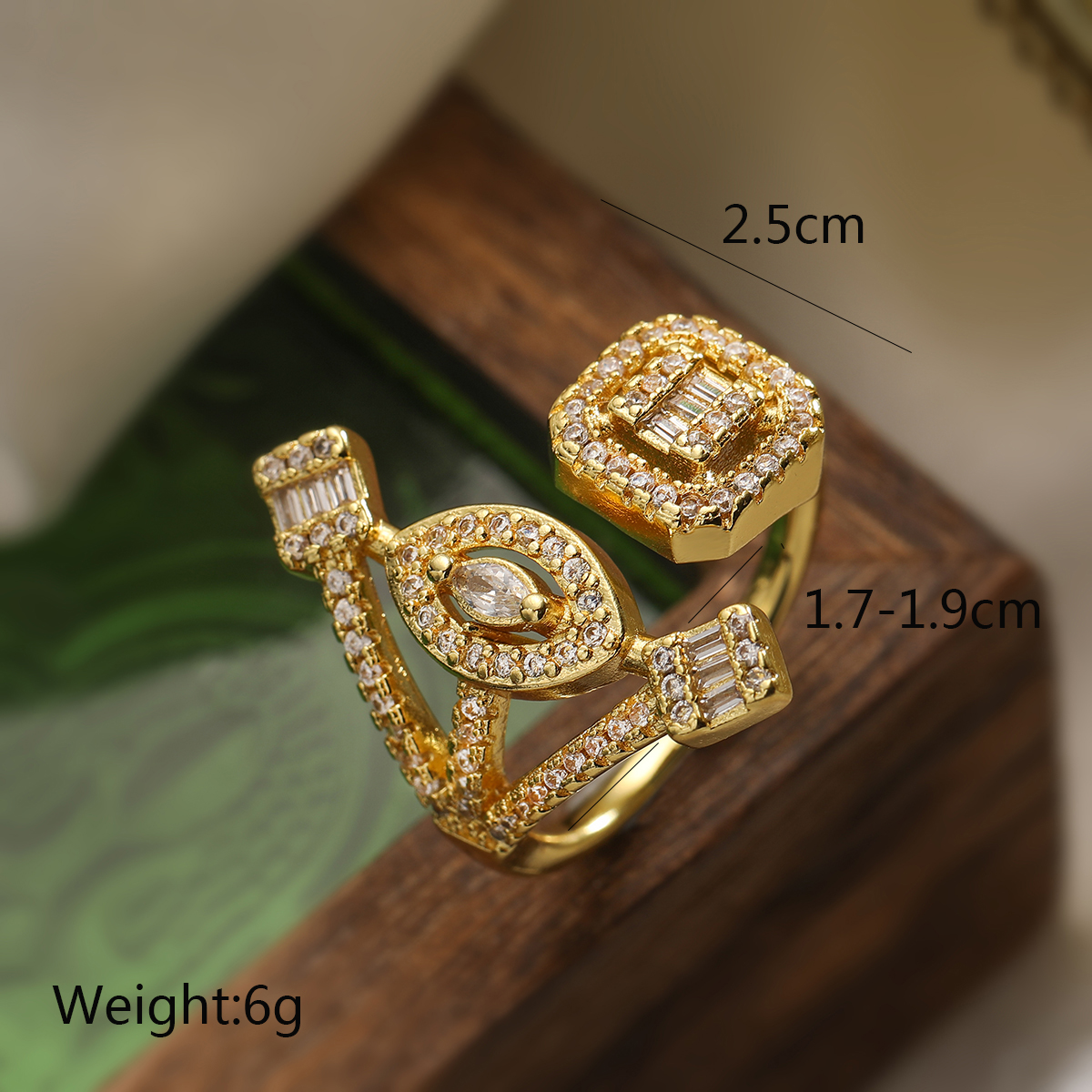 Copper 18K Gold Plated IG Style Retro Exaggerated Plating Inlay Geometric Zircon Open Rings display picture 2