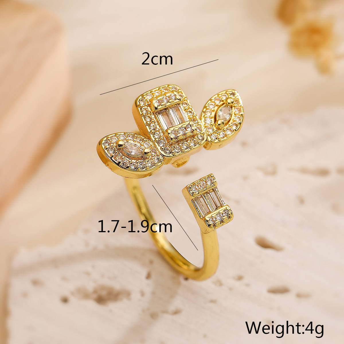 Copper 18K Gold Plated IG Style Retro Exaggerated Plating Inlay Geometric Zircon Open Rings display picture 4