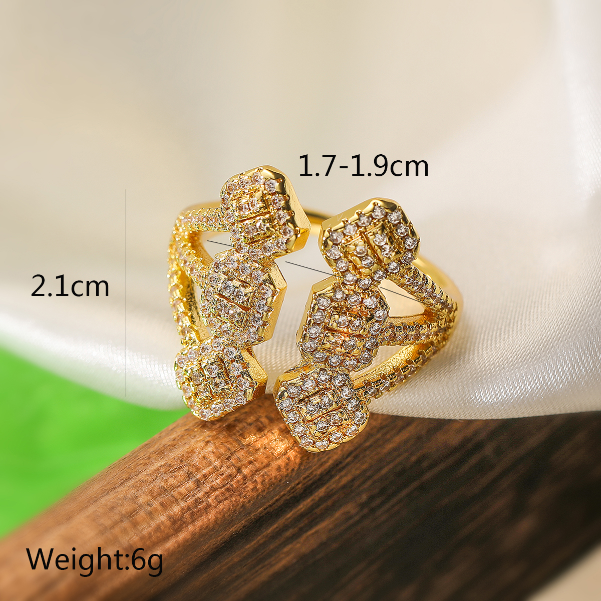 Copper 18K Gold Plated IG Style Retro Exaggerated Plating Inlay Geometric Zircon Open Rings display picture 3