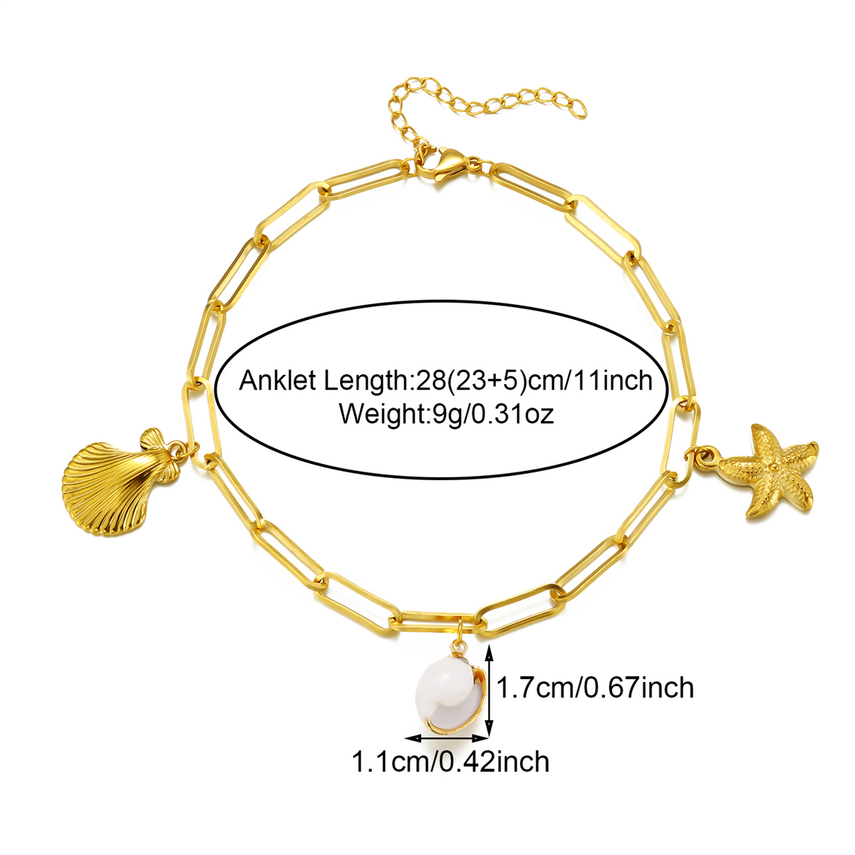 Beach Shell 304 Stainless Steel Plating Inlay Shell 18K Gold Plated Women's Anklet display picture 5