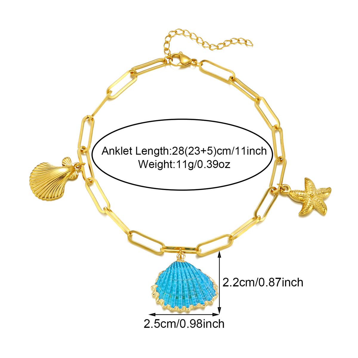 Beach Shell 304 Stainless Steel Plating Inlay Shell 18K Gold Plated Women's Anklet display picture 9