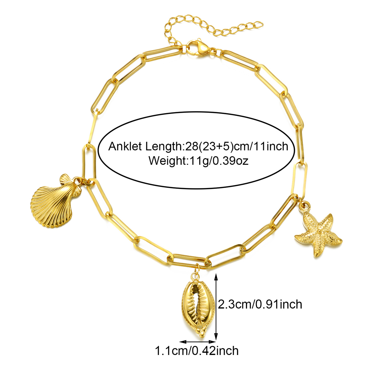 Beach Shell 304 Stainless Steel Plating Inlay Shell 18K Gold Plated Women's Anklet display picture 21