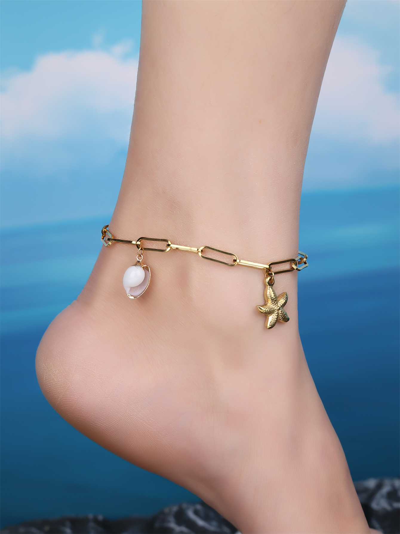 Beach Shell 304 Stainless Steel Plating Inlay Shell 18K Gold Plated Women's Anklet display picture 6