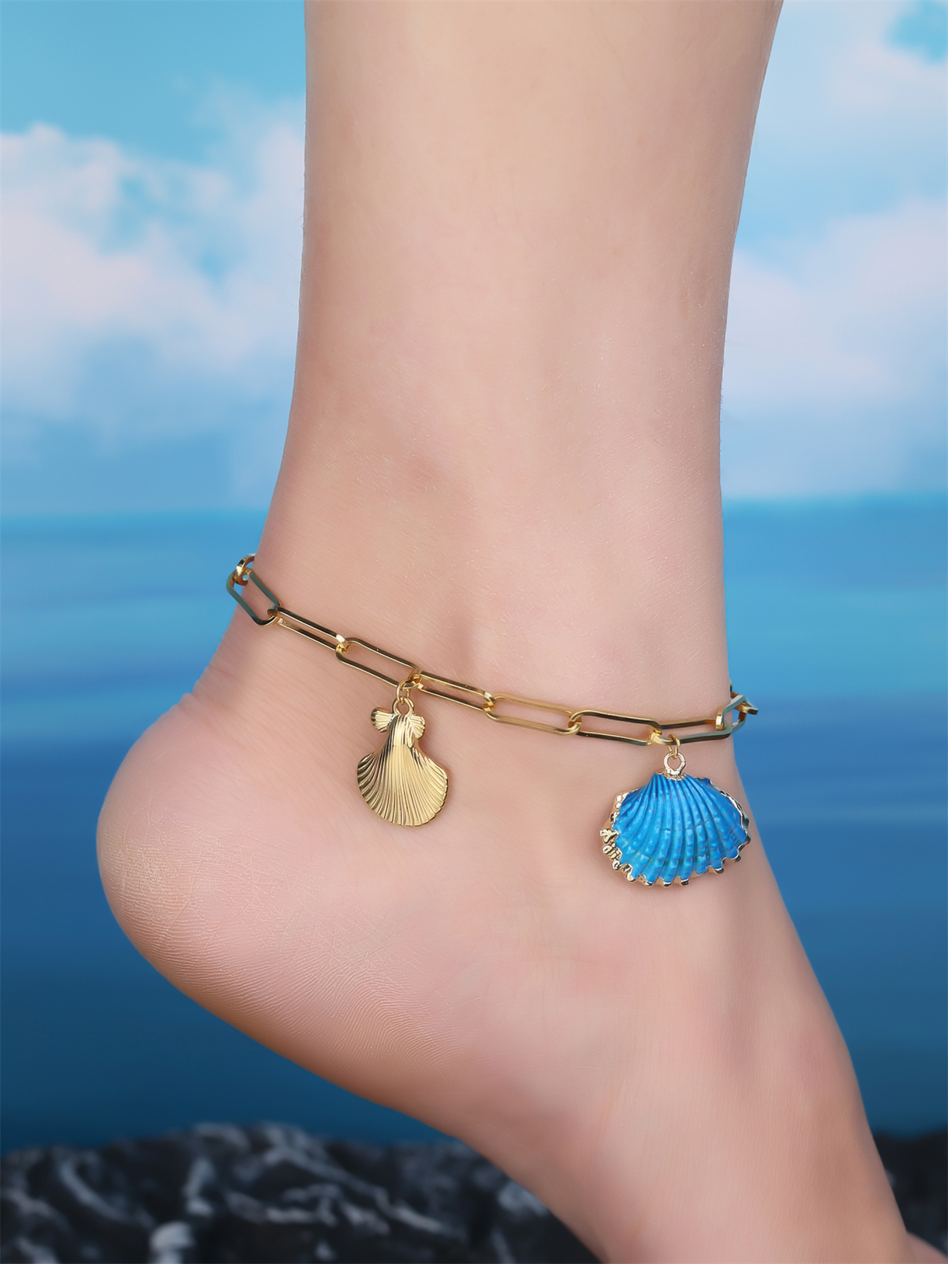 Beach Shell 304 Stainless Steel Plating Inlay Shell 18K Gold Plated Women's Anklet display picture 11