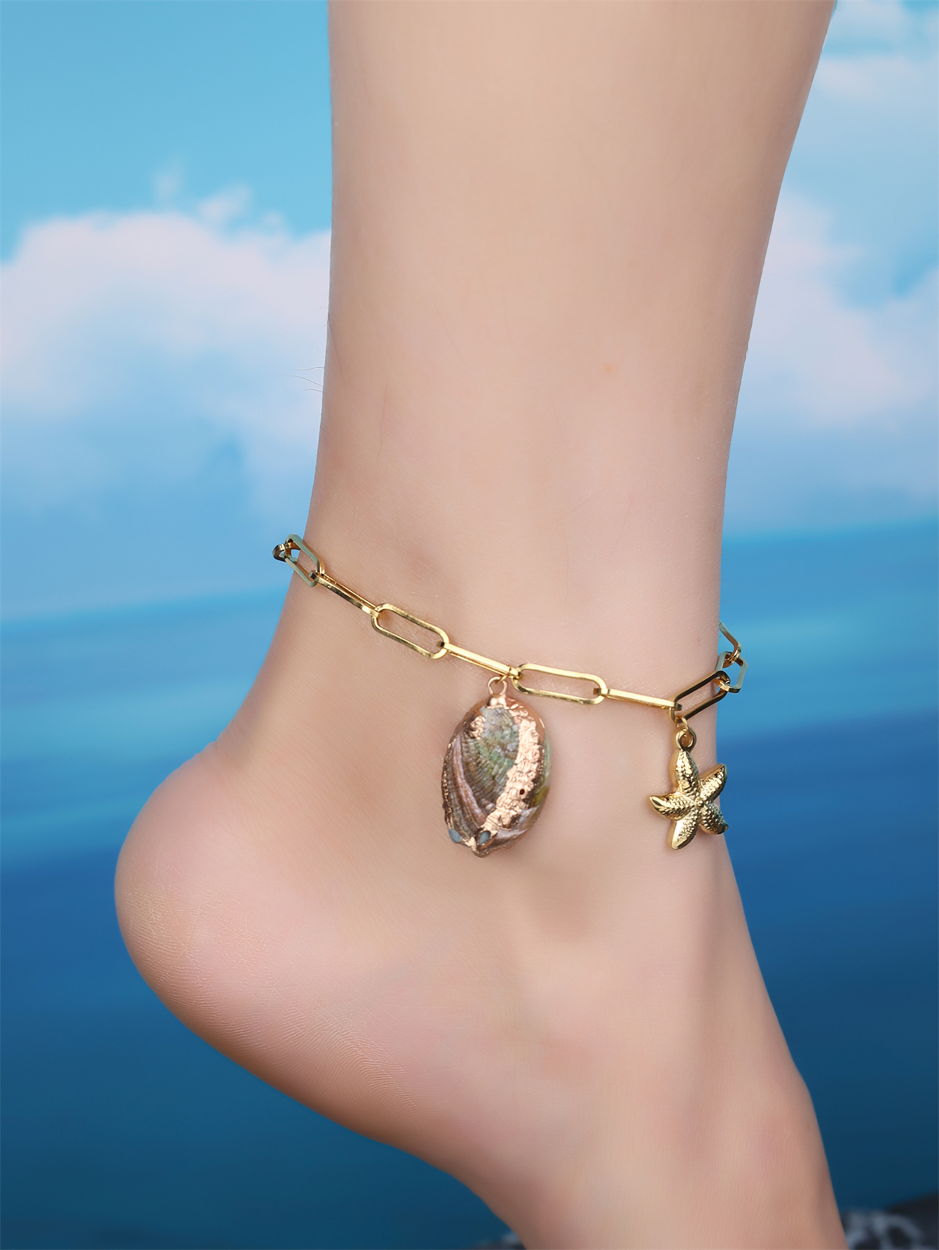 Beach Shell 304 Stainless Steel Plating Inlay Shell 18K Gold Plated Women's Anklet display picture 14