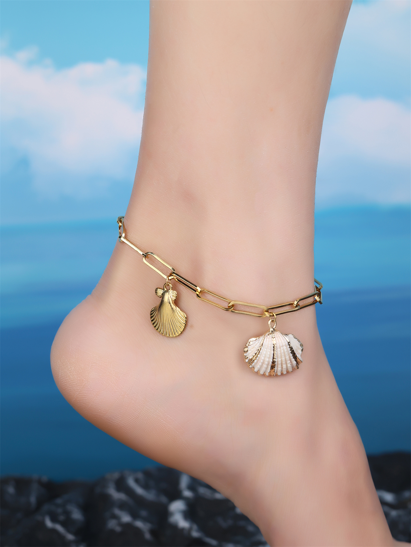 Beach Shell 304 Stainless Steel Plating Inlay Shell 18K Gold Plated Women's Anklet display picture 19