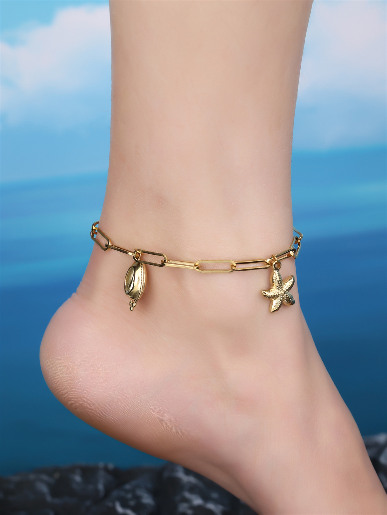 Beach Shell 304 Stainless Steel Plating Inlay Shell 18K Gold Plated Women's Anklet display picture 24