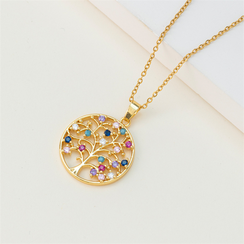 201 Stainless Steel Brass 18K Gold Plated IG Style Classic Style Cool Style Plating Inlay Devil's Eye Life Tree Zircon Pendant Necklace display picture 2