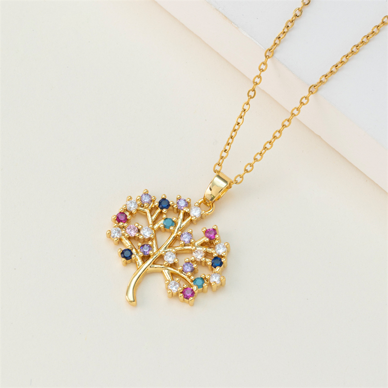 201 Stainless Steel Brass 18K Gold Plated IG Style Classic Style Cool Style Plating Inlay Devil's Eye Life Tree Zircon Pendant Necklace display picture 3