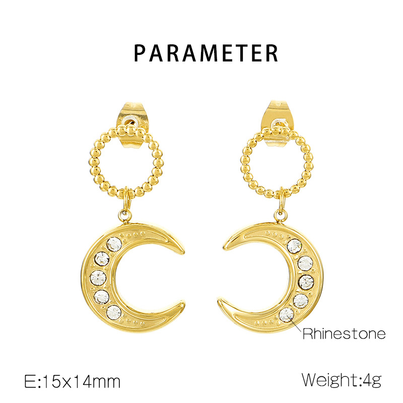 1 Pair Basic Modern Style Classic Style Moon Inlay 304 Stainless Steel Rhinestones 18K Gold Plated Drop Earrings display picture 1