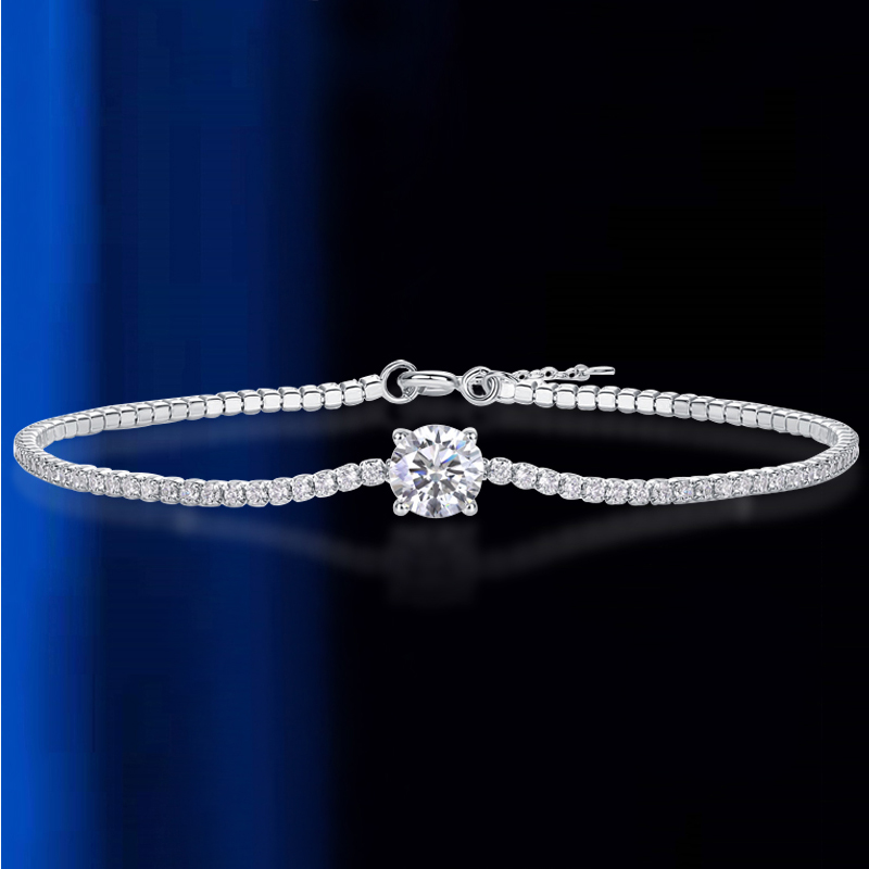 Sterling Silver 18K Gold Plated Elegant Luxurious Plating Inlay Solid Color Moissanite Bracelets display picture 4