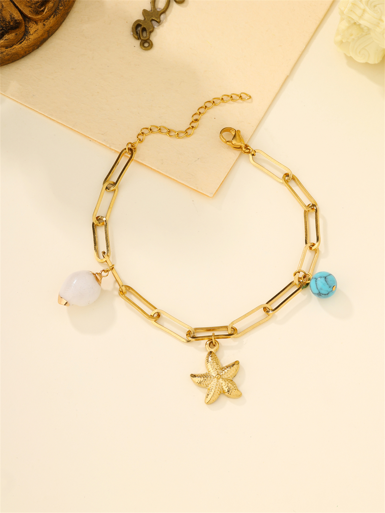 304 Stainless Steel 18K Gold Plated Casual Beach Starfish Conch Shell Bracelets display picture 11