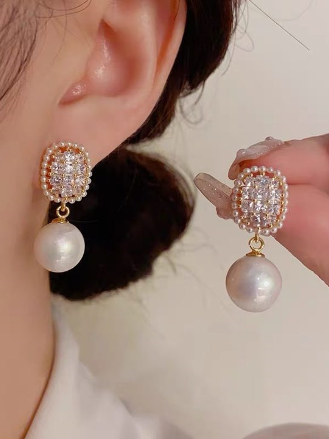 1 Pair Elegant Lady Geometric Inlay Imitation Pearl Alloy Artificial Crystal Imitation Pearl Ear Studs display picture 5
