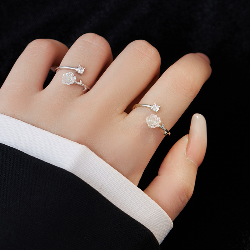 Sterling Silver White Gold Plated Elegant Simple Style Layered Patchwork Flowers Flower Petal Zircon Rings display picture 6