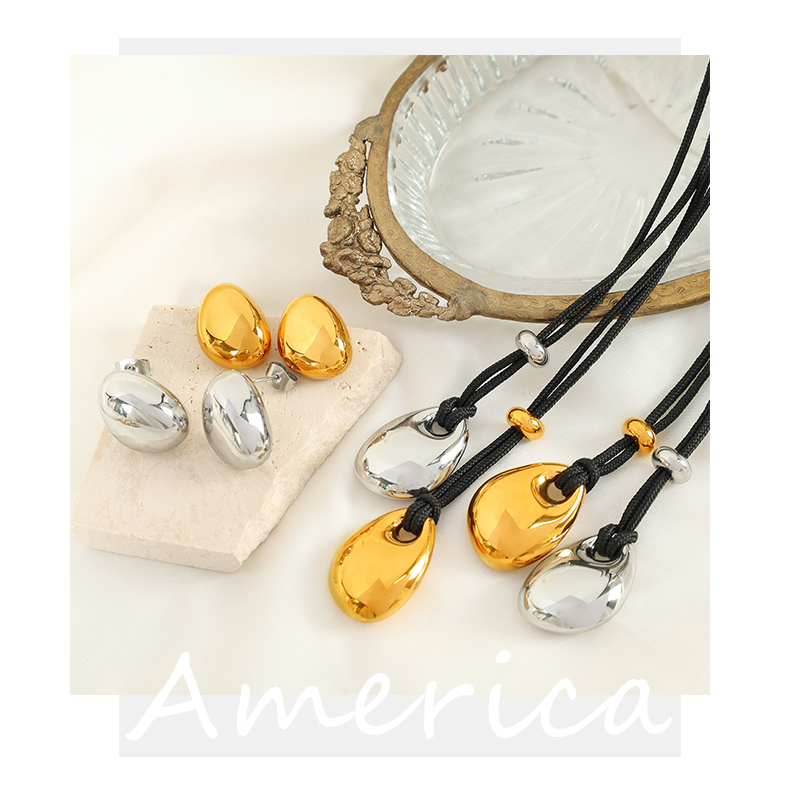Titan Stahl 18 Karat Vergoldet Elegant Dame Klassischer Stil Überzug Irregulär Geometrisch Wassertropfen Ohrringe Halskette display picture 1