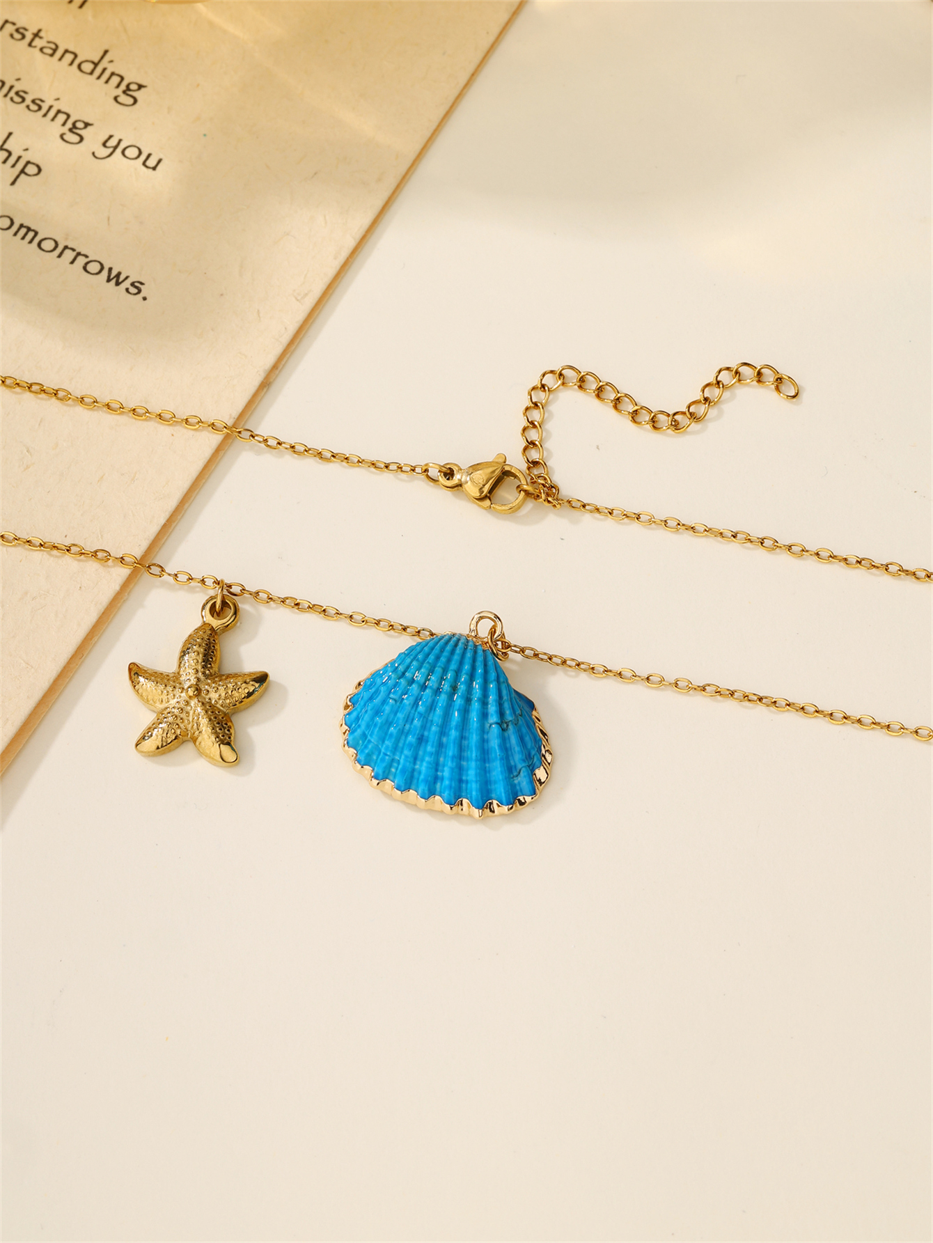 304 Stainless Steel 18K Gold Plated Casual Beach Starfish Shell Pendant Necklace display picture 7