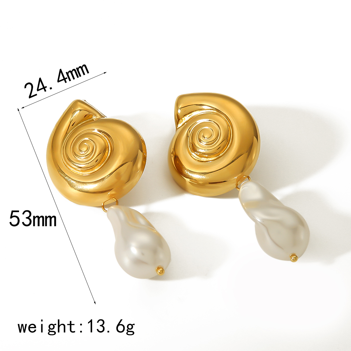 1 Paire Style IG Décontractée Spirale Polissage Perle Acier Inoxydable 304 Plaqué Or 18K Boucles D'Oreilles display picture 6