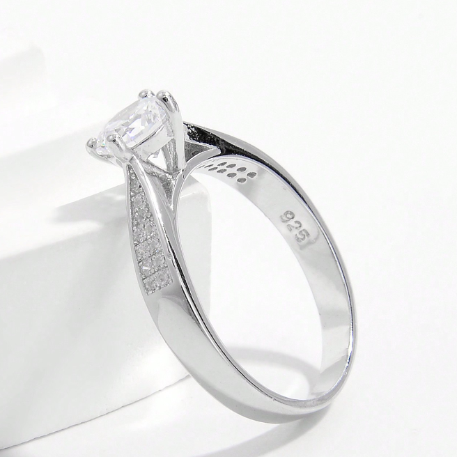 Sterling Silver White Gold Plated Romantic Shiny Plating Inlay Geometric Zircon Rings display picture 2