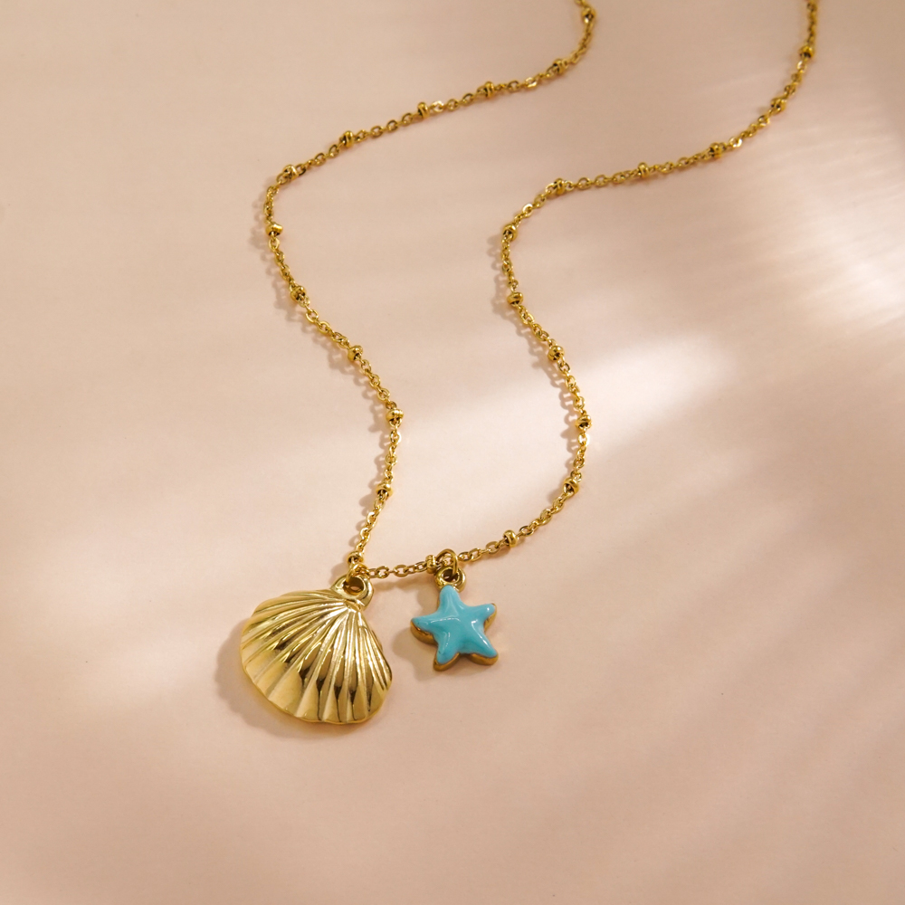 Acier Inoxydable 304 Plaqué Or 14K Style Marin Tropical Placage Étoile De Mer Coquille Pendentif display picture 1