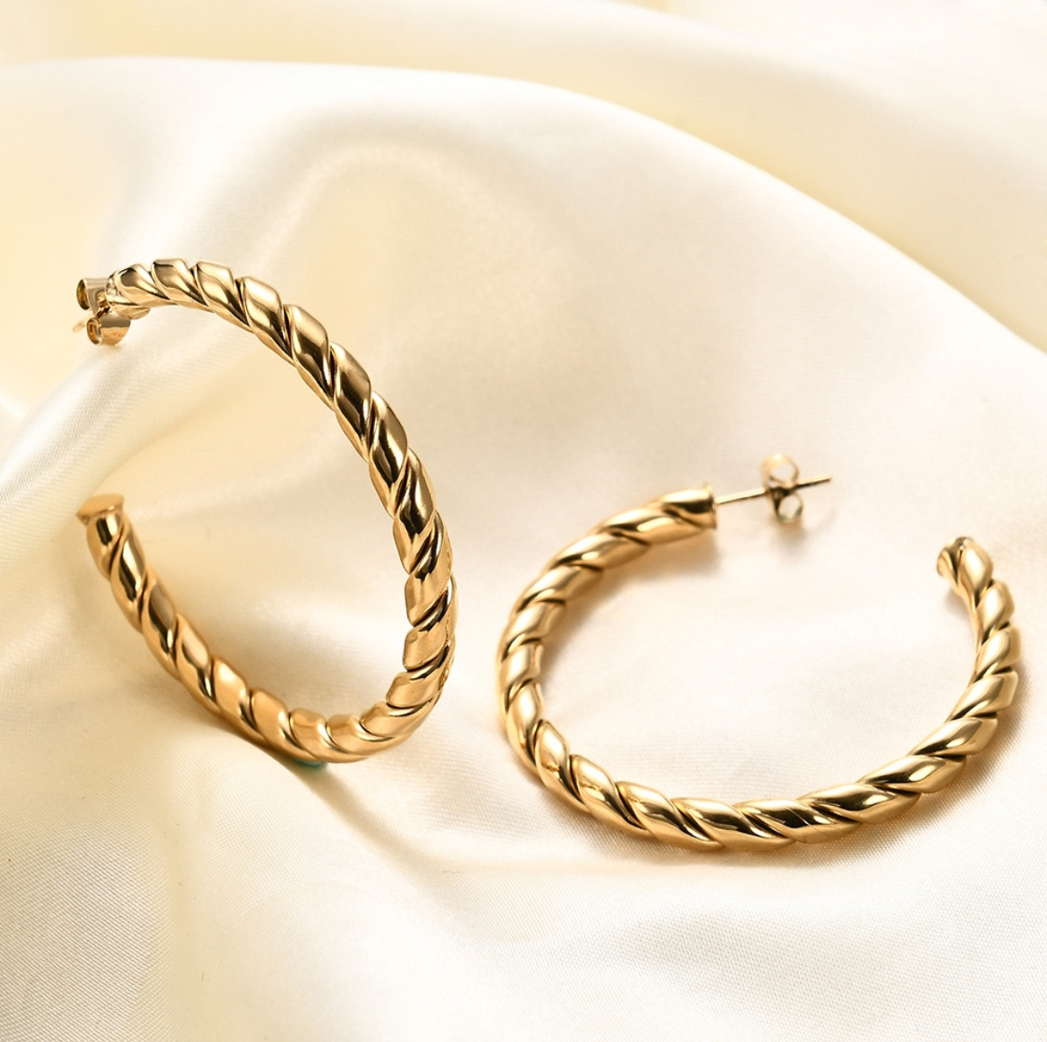 1 Paar Luxuriös Einfacher Stil Gewinde 201 Edelstahl Vergoldet Ohrringe display picture 4