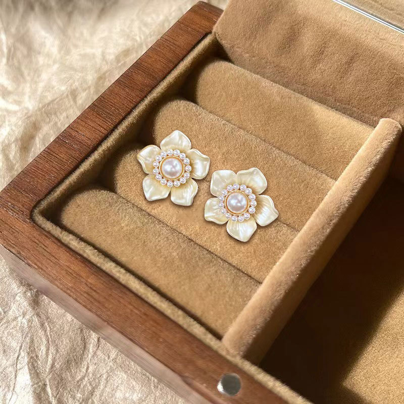 1 Pair Simple Style Flower Inlay Arylic Rhinestones Pearl Ear Studs display picture 4