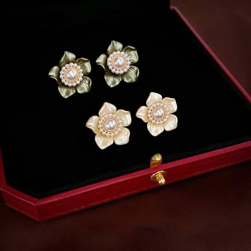 1 Pair Simple Style Flower Inlay Arylic Rhinestones Pearl Ear Studs display picture 3