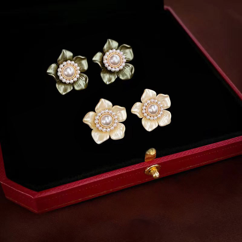 1 Par Estilo Simple Flor Embutido Arílico Diamantes De Imitación Perla Pendientes display picture 3