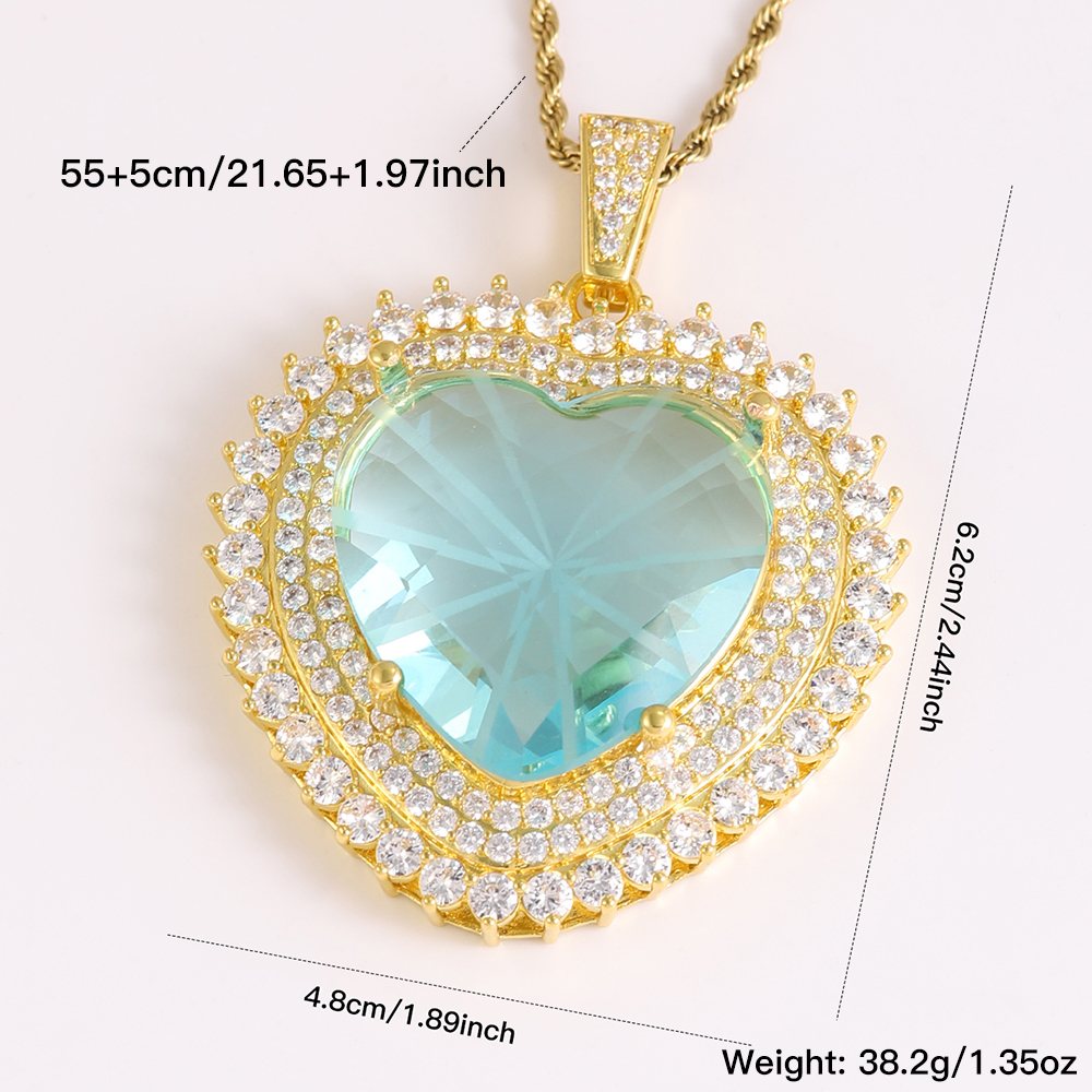 304 Stainless Steel 18K Gold Plated Hip-Hop Luxurious Plating Inlay Heart Shape Glass Stone Zircon Pendant Necklace display picture 1