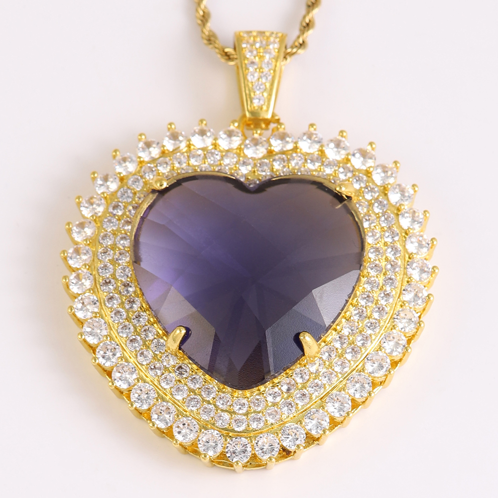 304 Stainless Steel 18K Gold Plated Hip-Hop Luxurious Plating Inlay Heart Shape Glass Stone Zircon Pendant Necklace display picture 8