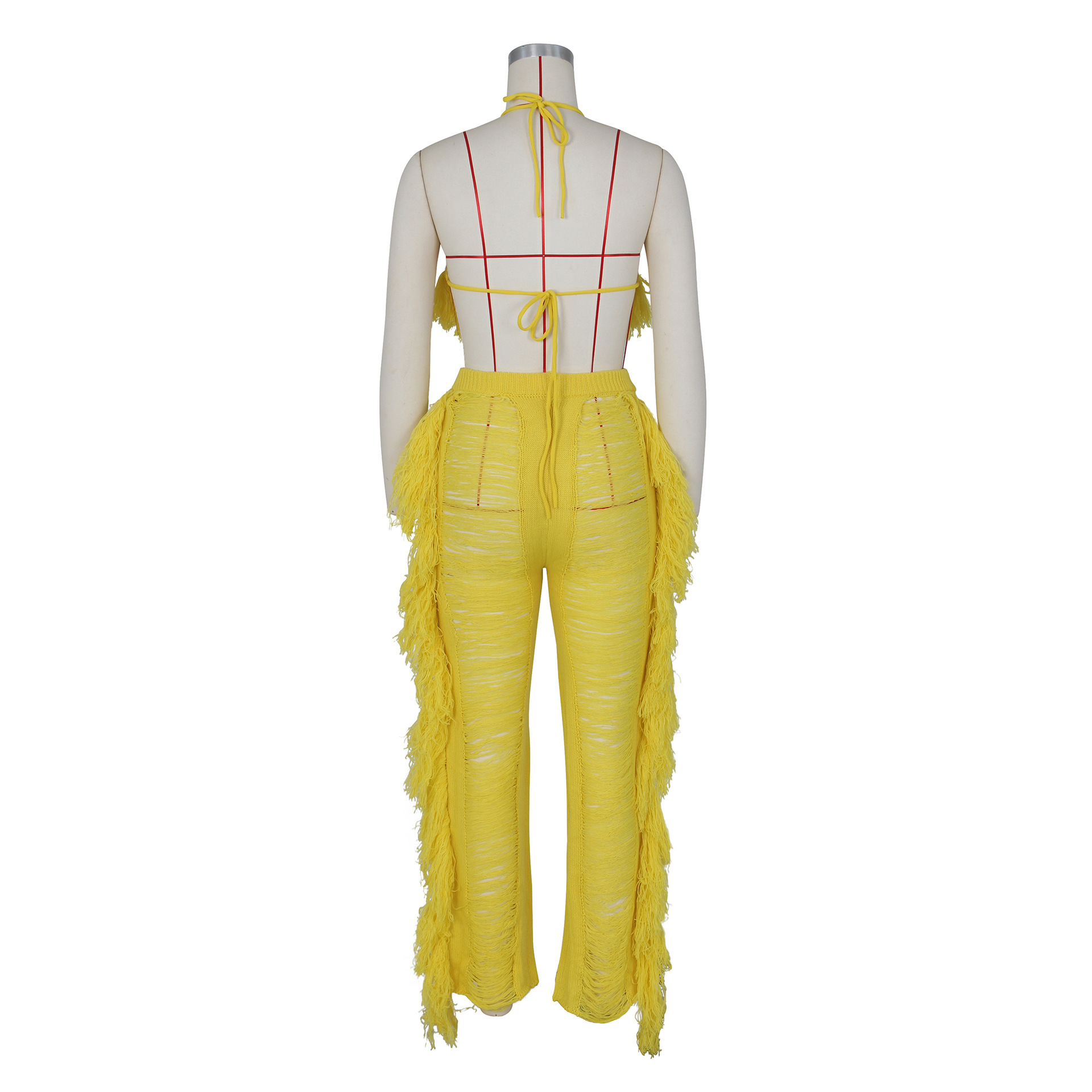 Women's Sexy Solid Color Polyester Polyacrylonitrile Fiber Tassel Pants Sets display picture 6