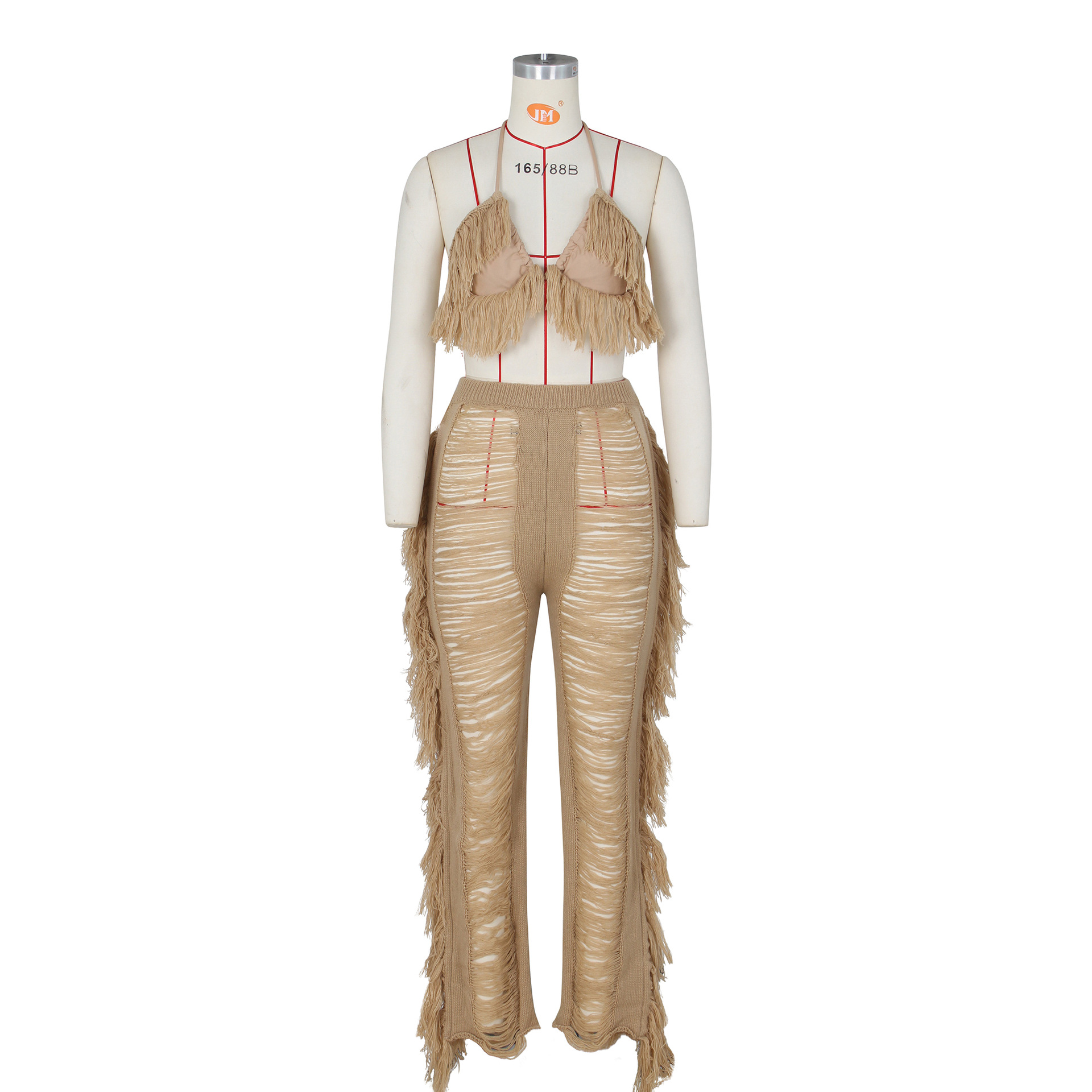 Women's Sexy Solid Color Polyester Polyacrylonitrile Fiber Tassel Pants Sets display picture 7